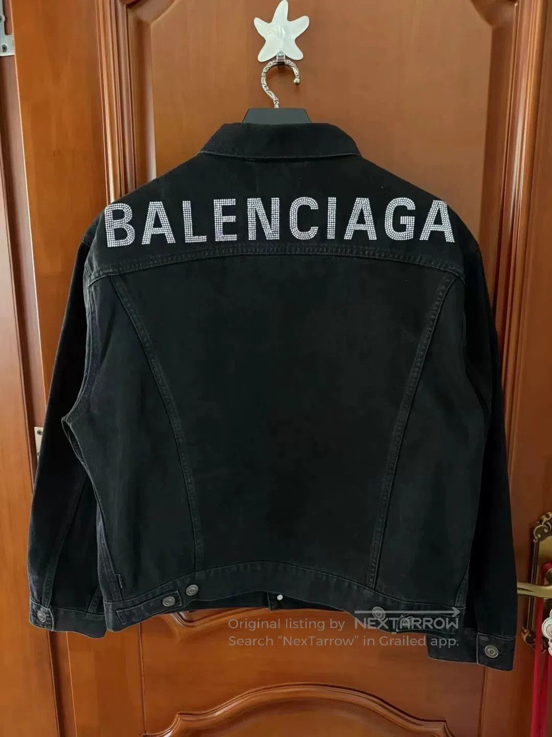 Balenciaga Balenciaga Black Denim Jacket with Crystal Logo. Size US XS / EU 42 / 0 - 1 Thumbnail