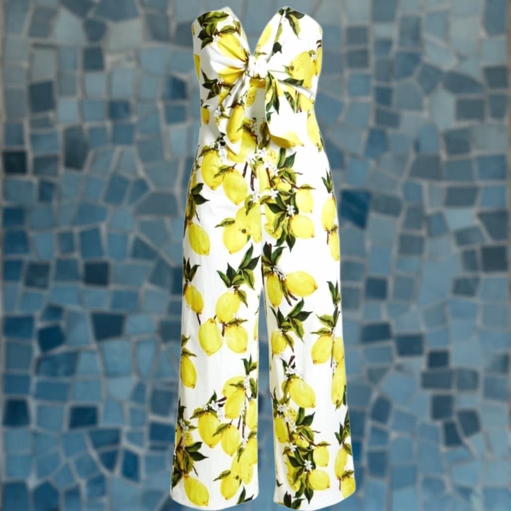 English Laundry English Factory Lemon Print Tie Strapless Jumpsuit White S Womens Tankless? Size 28" / US 6 / IT 42 - 1 Thumbnail