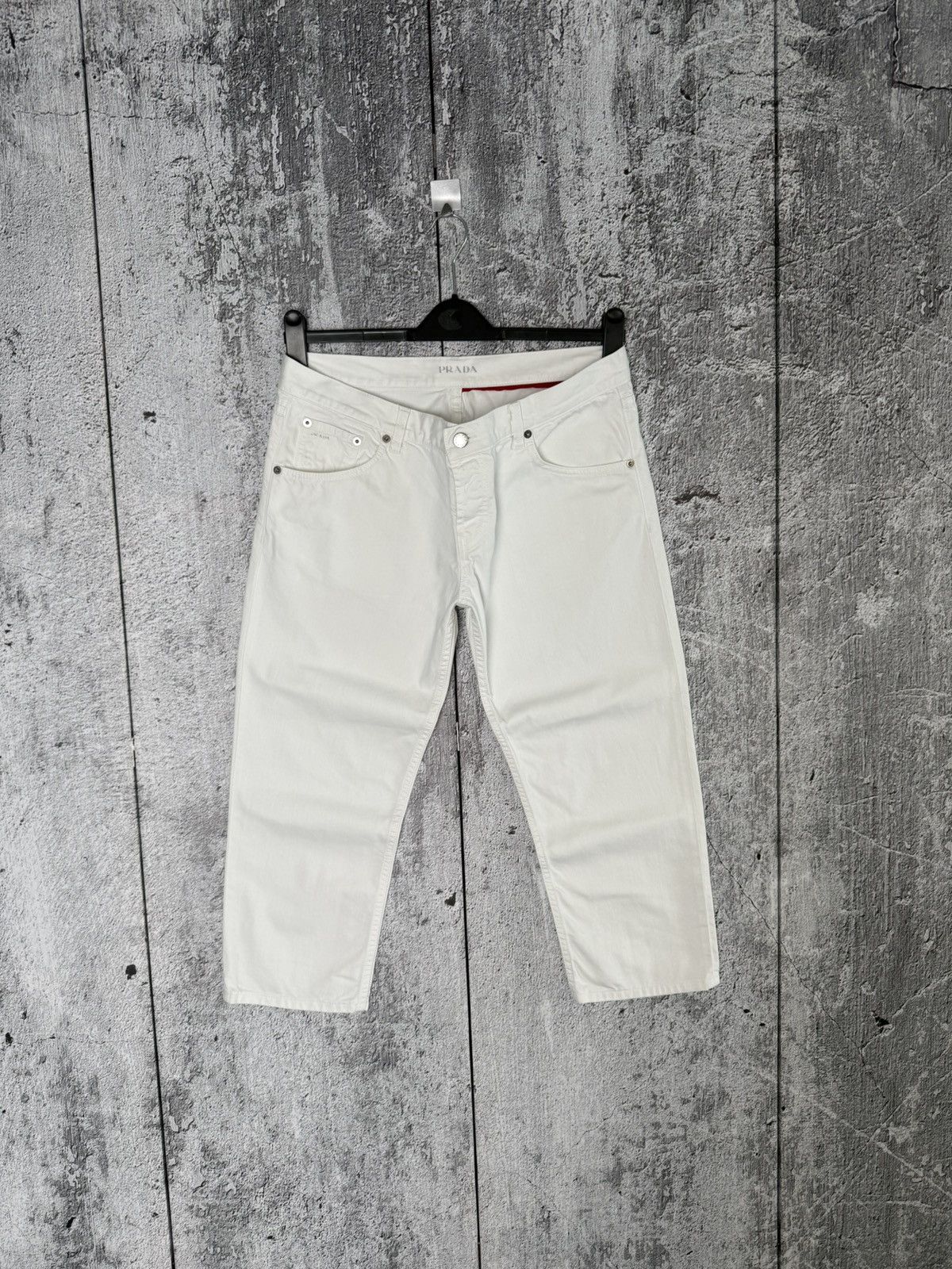 Prada Prada White Cropped Denim Pants Capri Trousers Logo Detail Size 31" - 9 Thumbnail