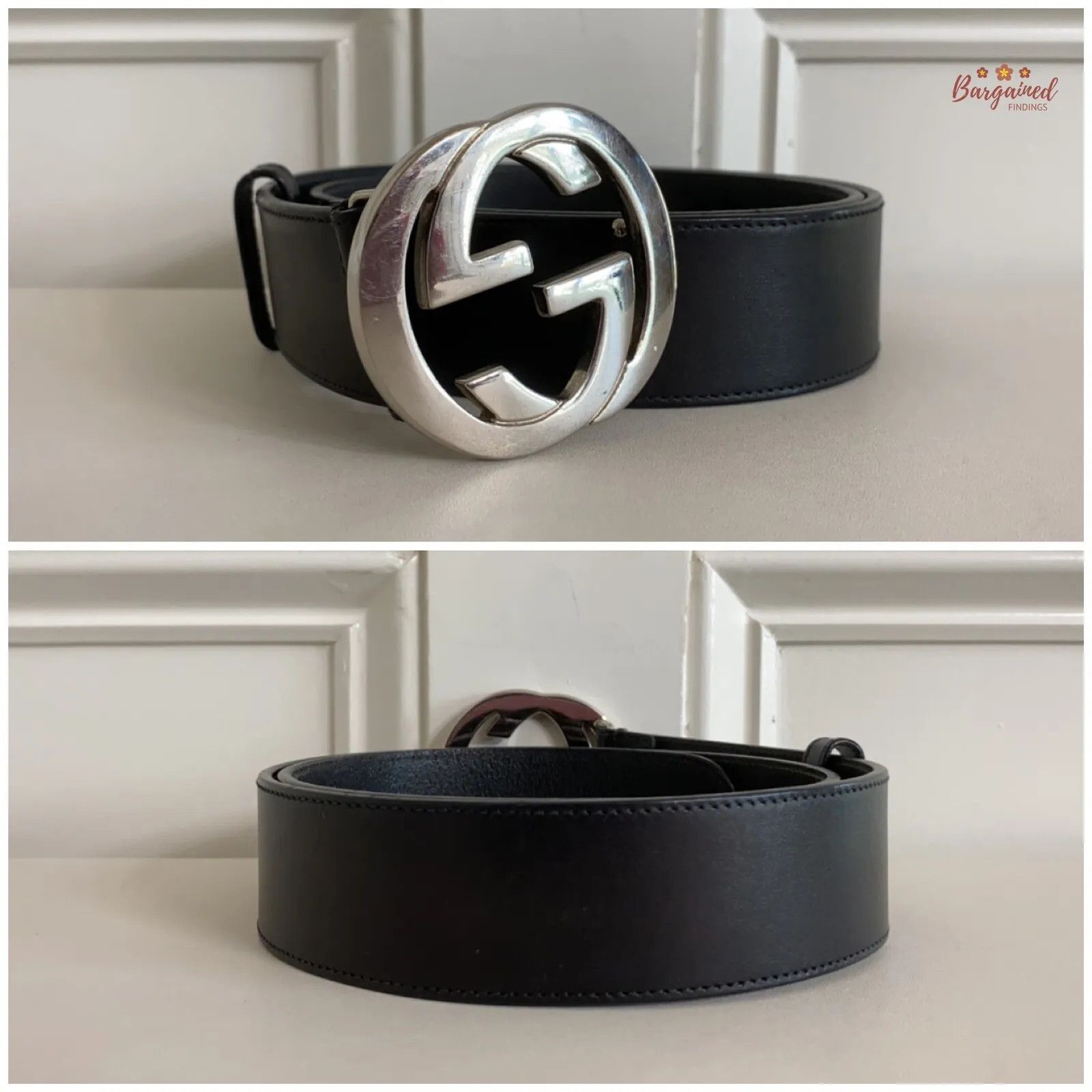 Gucci Gucci Calfskin Leather Silver Interlocking G Buckle Belt Size 30 - 2 Thumbnail