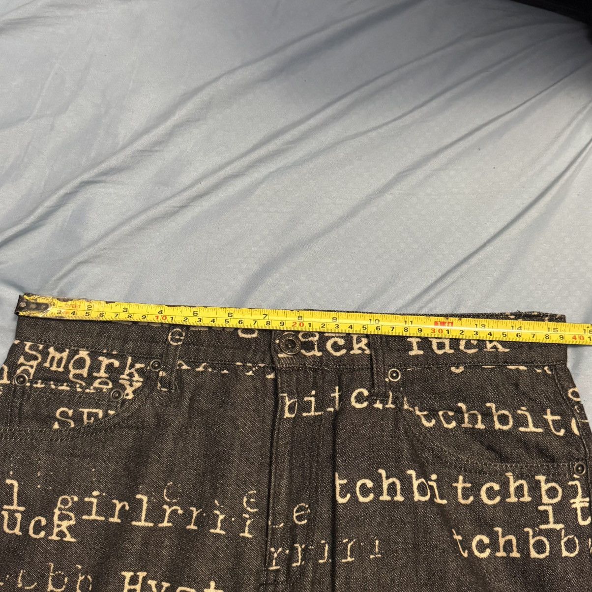 Hysteric Glamour HYSTERIC GLAMOUR SS99 FUCK XXX SEX BITCH DENIM AOP PANTS: Size US 31 - 9 Thumbnail