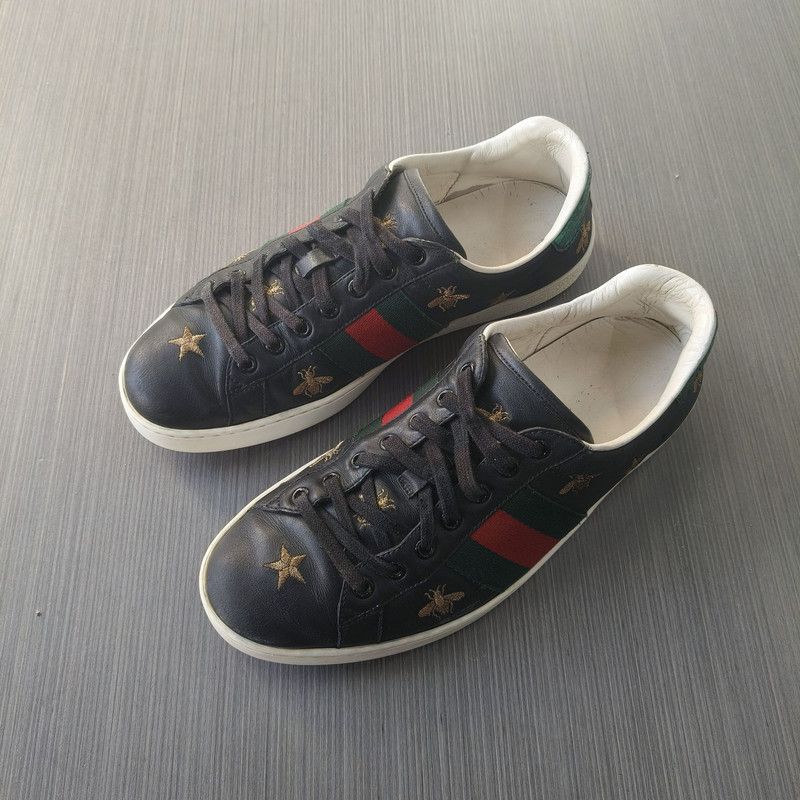 Gucci Gucci Ace Black Low-Top Sneakers with Embroidery Size US 8 / EU 41 - 1 Thumbnail