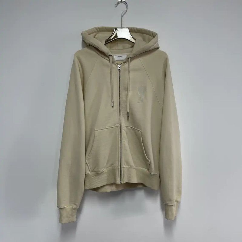 AMI AMI Beige Cotton Logo Embroidery Hoodie 0089 Size US L / EU 52-54 / 3 - 1 Thumbnail