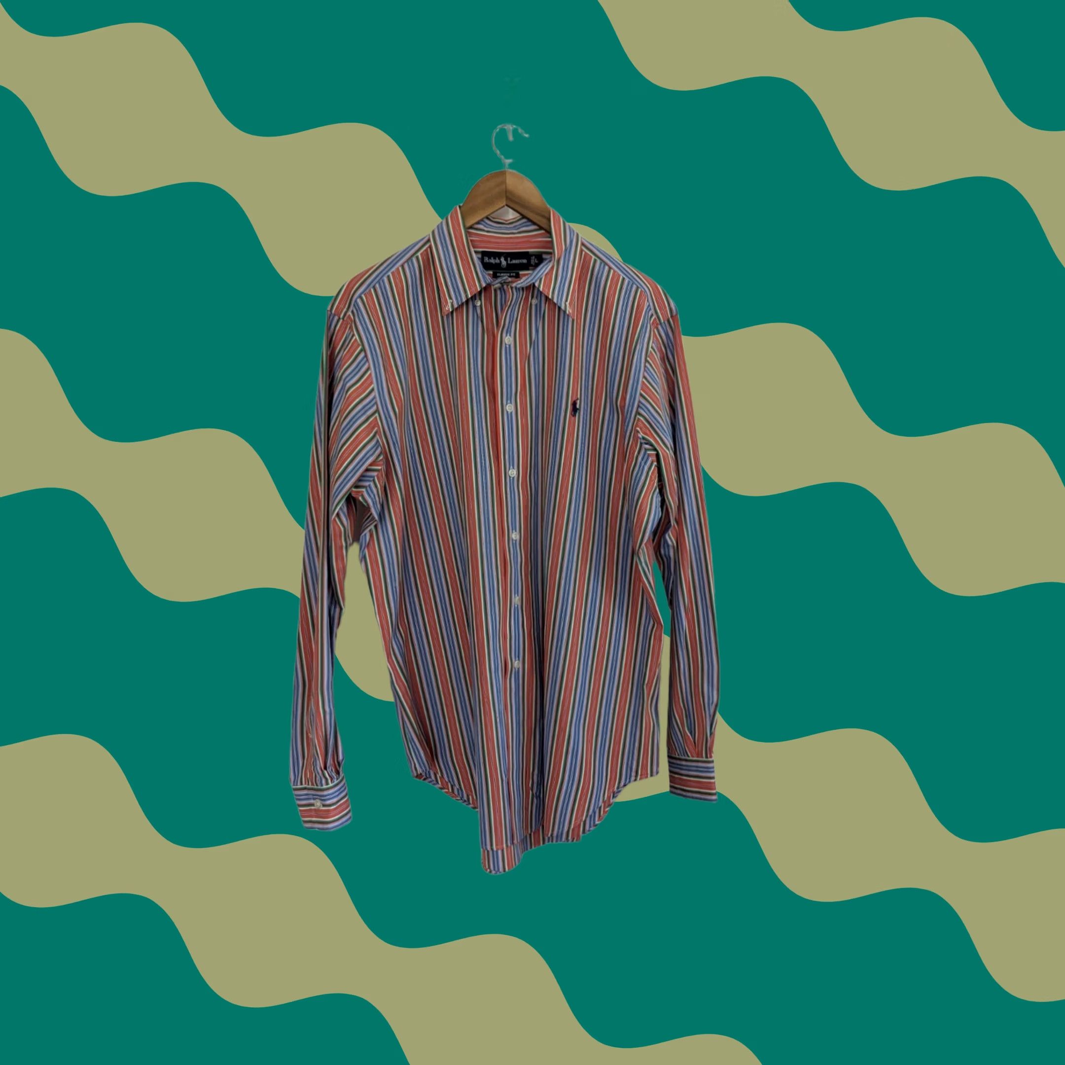 Ralph Lauren Ralph Lauren Classic Fit Striped Button-Down Shirt Orange Blue Green Mens L Colorful Multicolor Striped Embroidered Pony Button-Up Size US L / EU 52-54 / 3 - 1 Thumbnail