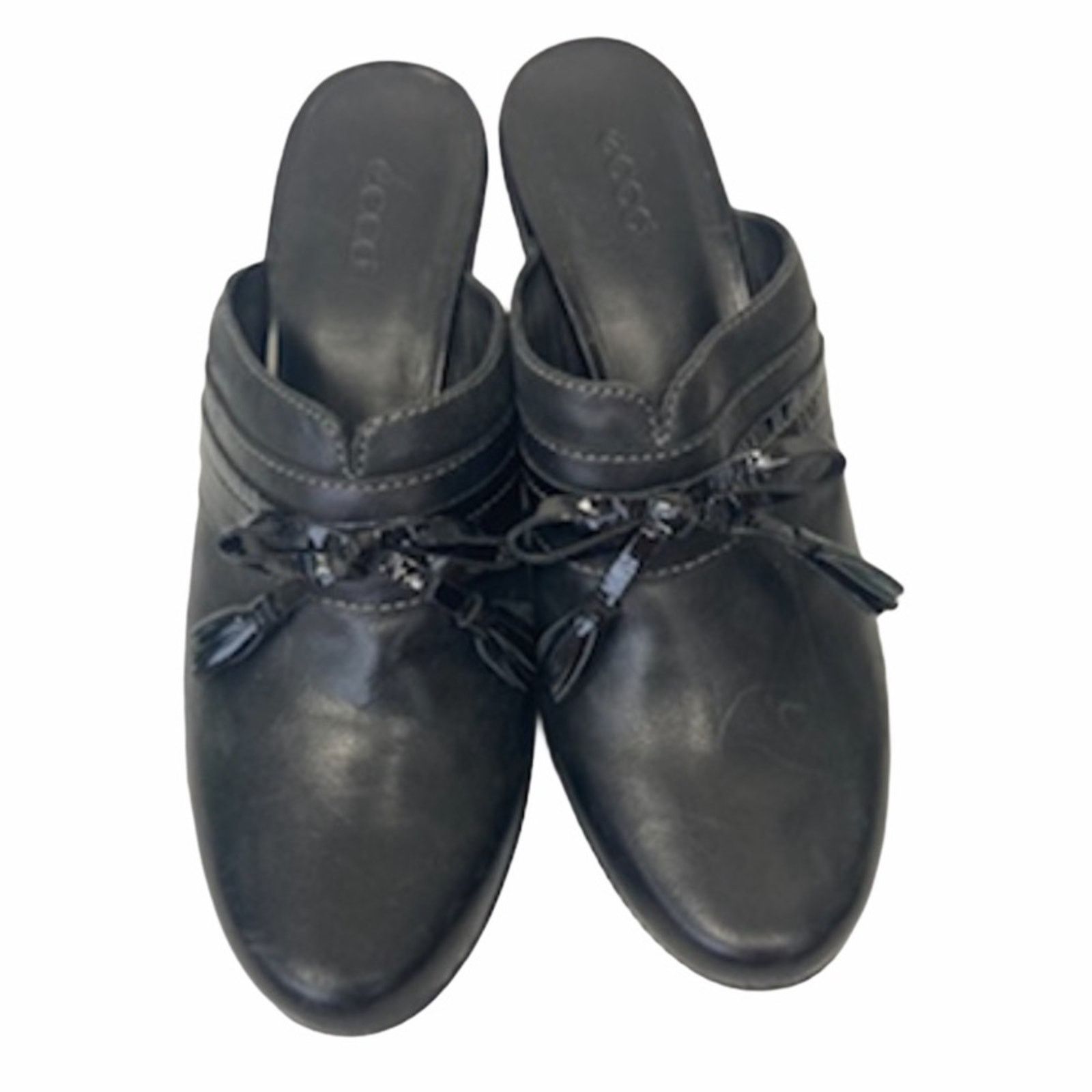 Ecco Ecco Black Leather Slip On Heel Clogs Sz 7.5 Size US 7.5 / IT 37.5 - 2 Thumbnail