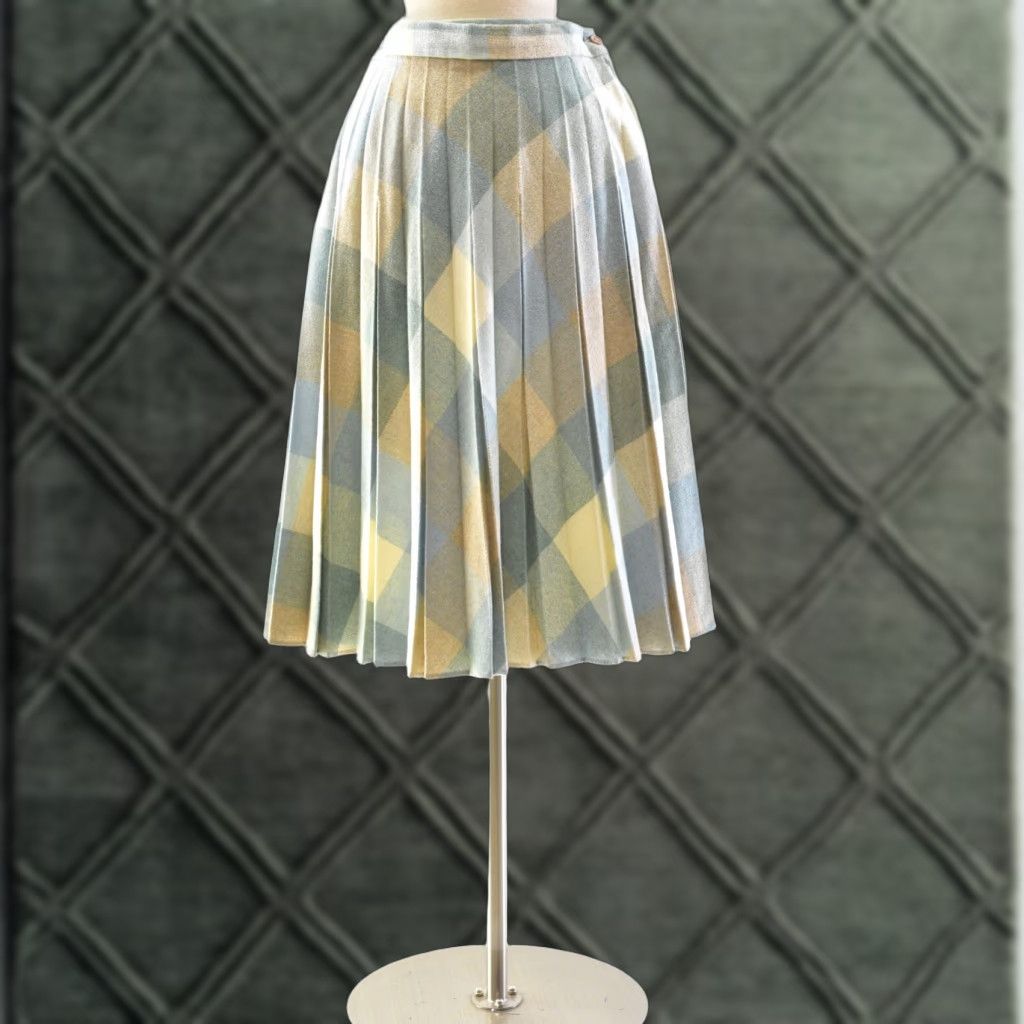 VINTAGE H.R. Roberts 70s Multi-Color Plaid Accordion Pleated A-Line Skirt Women's S