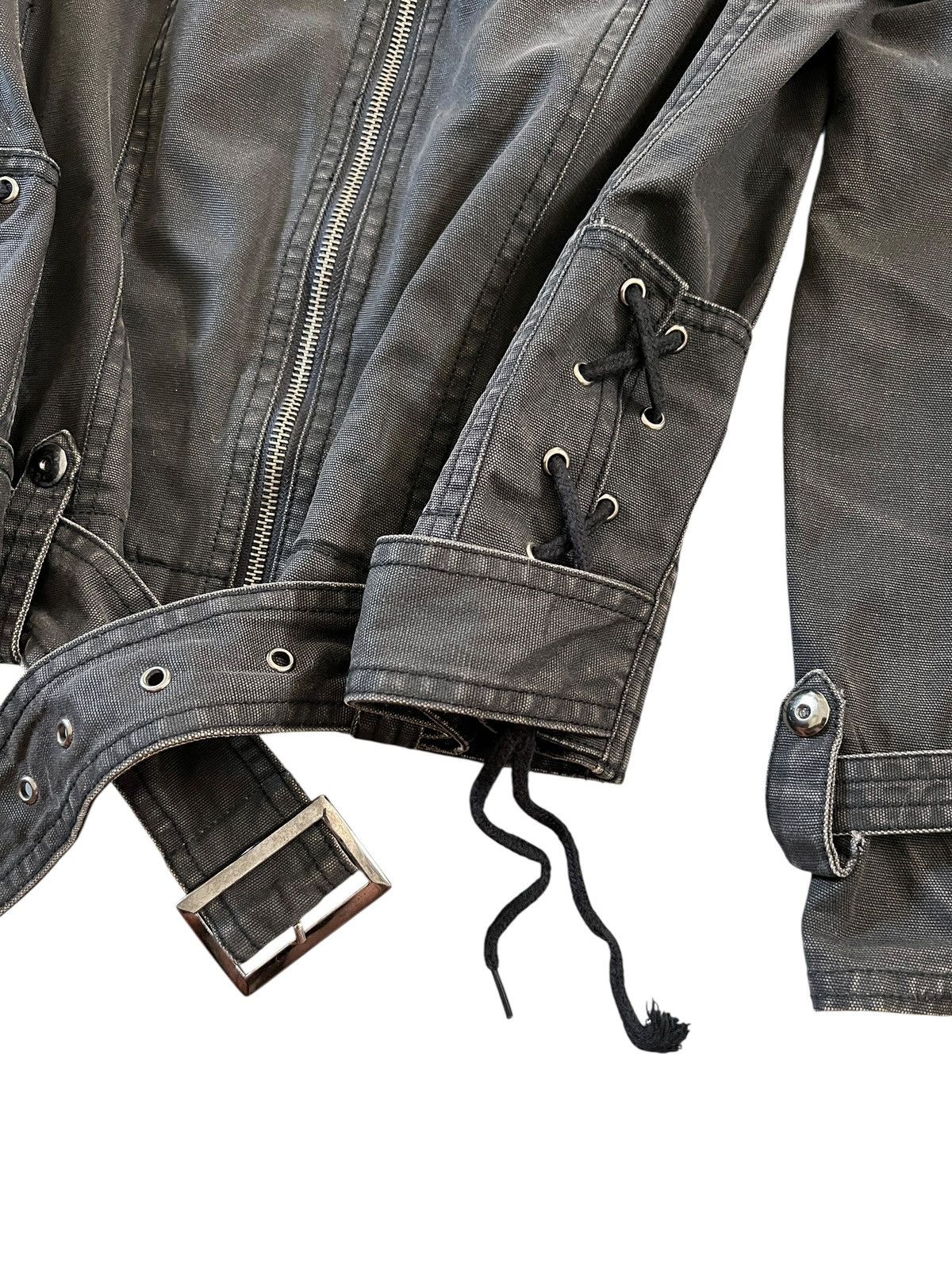 LOWBOX 2000s Lowbox Washed Black Lace-Up Biker Jacket Size US M / EU 48-50 / 2 - 6 Thumbnail
