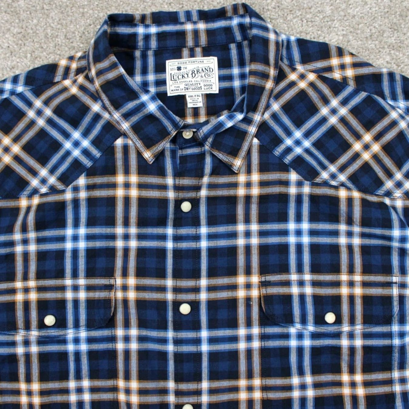 Lucky Brand Lucky Brand Pearl Snap Shirt Men 2XL Plaid Long Sleeve Blue Yellow Cotton Stretch Western Cowboy Vintage No Size US XXL / EU 58 / 5 - 5 Thumbnail