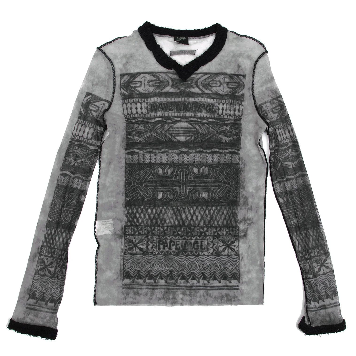 Graphic Print Power Net V-Neck T-Shirt in Gray/Black