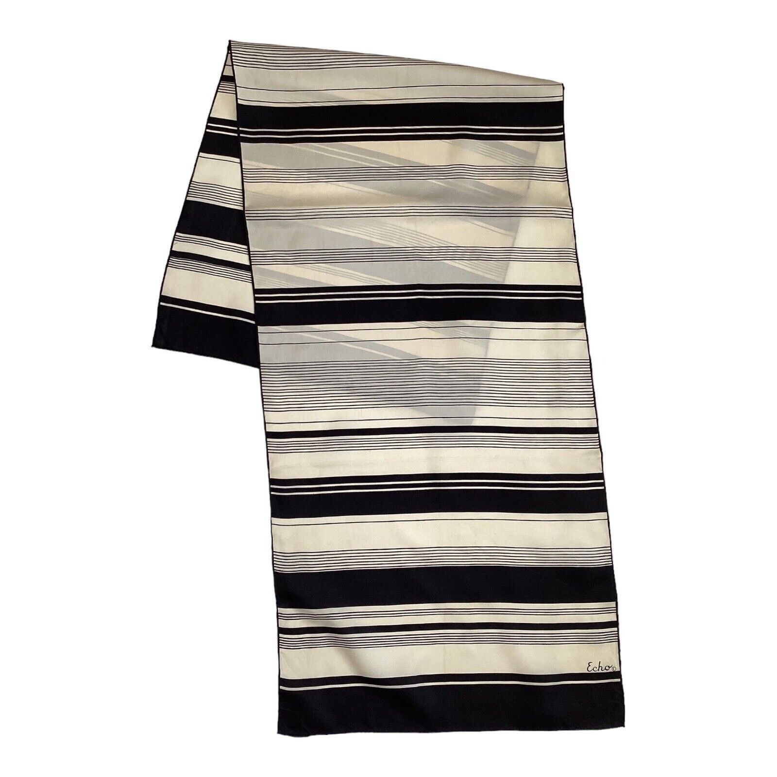 Ecco ECHO White Black Hirizontal Striped Rectangle Silk Scarf 46’ Size ONE SIZE - 1 Thumbnail
