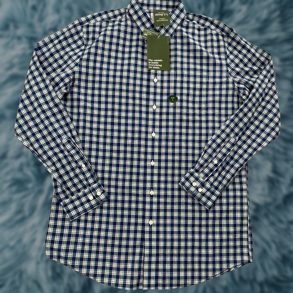Vintage VINTAGE LL Bean Shirt Adult Large Tall Blue Check Wrinkle Free Cotton Long Sleeve Mens L Size US L / EU 52-54 / 3 - 1 Thumbnail