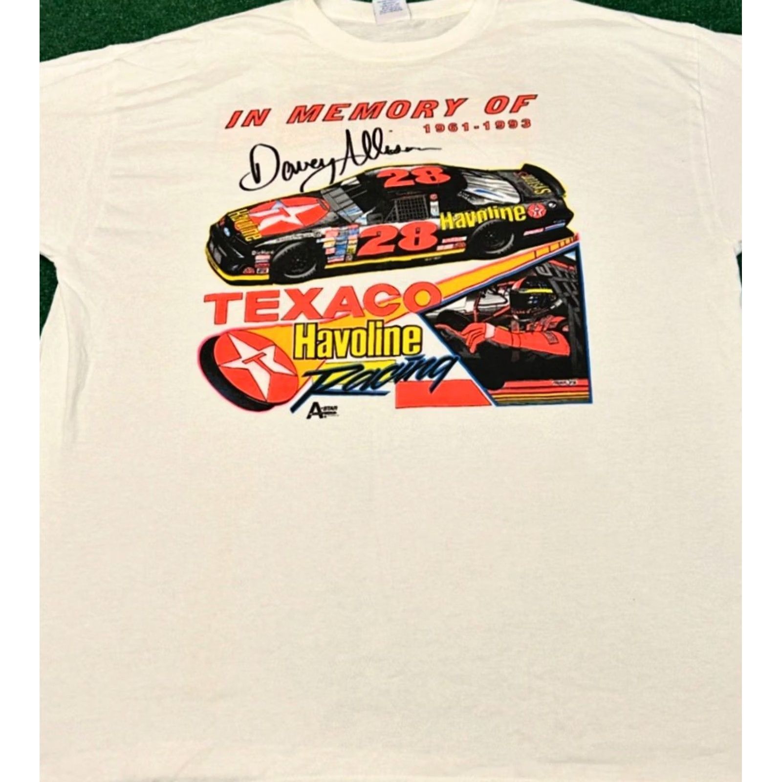 NASCAR VINTAGE NASCAR Davey Allison In Memory 1993 VTG Shirt Mens Size XXL Texaco 90s White Short Sleeve T-Shirt Mens 2XL Size US XXL / EU 58 / 5 - 4 Thumbnail