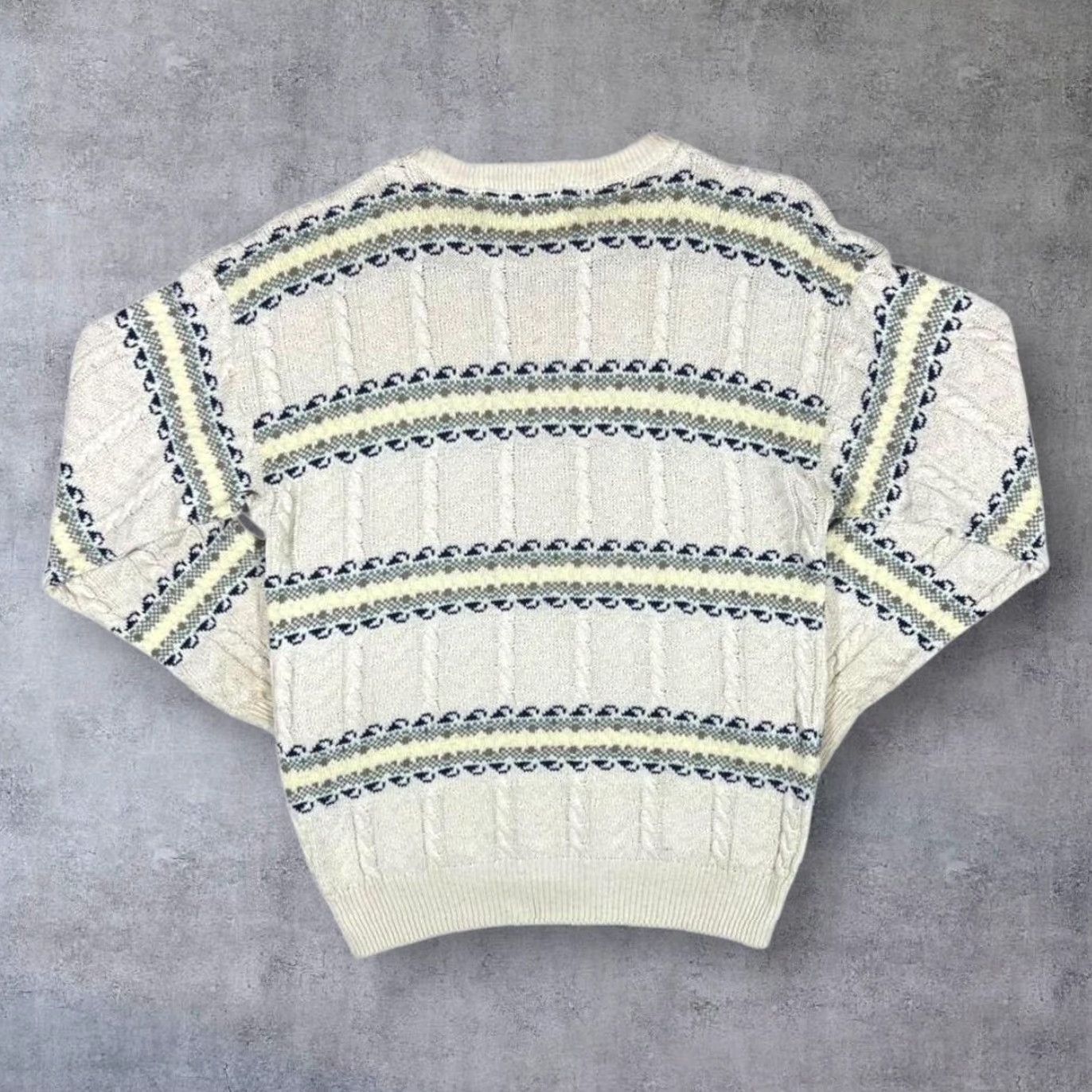 Vintage Vintage Dunn & Co. Grandad Patterned Cable Knit Crewneck Jumper Sweater M Cream Men Size US M / EU 48-50 / 2 - 2 Thumbnail