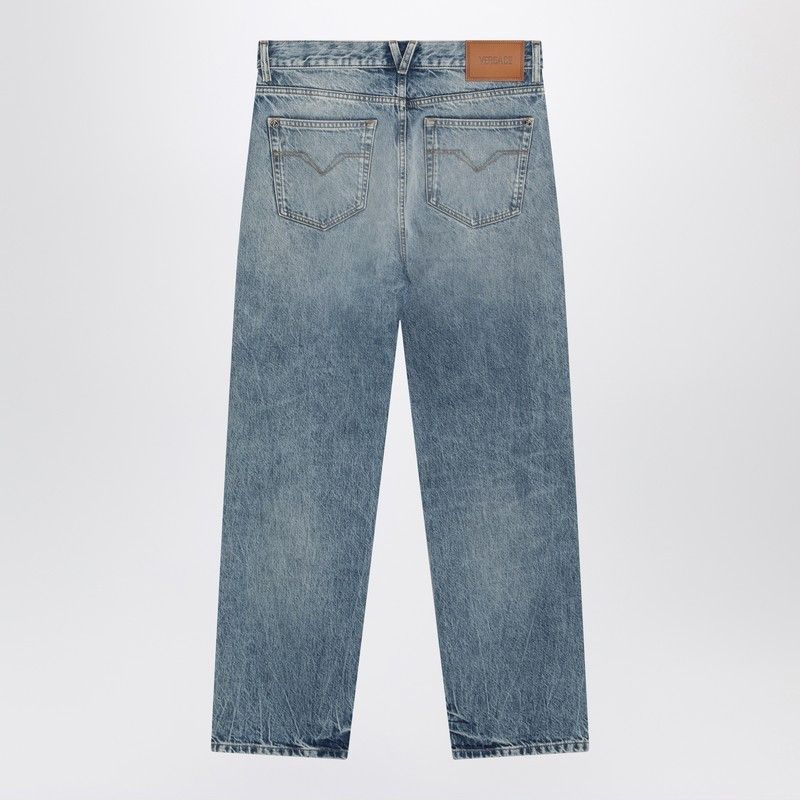 Versace Blue Washed-Effect Jeans With Small Studs