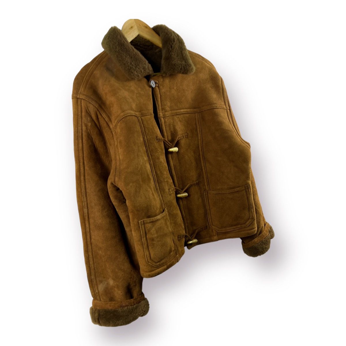 Leather 🔥 Barnstormer DUFFLE CROP JACKET LEATHER GENUINE FUR COLLAR Size S / US 4 / IT 40 - 3 Thumbnail