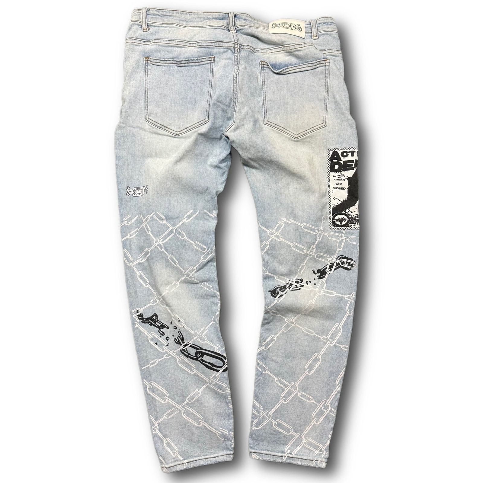 Levi's Sugar Hill Y2K Streetwear Light Blue Wash Print Denim Jeans Size US 33 - 2 Thumbnail