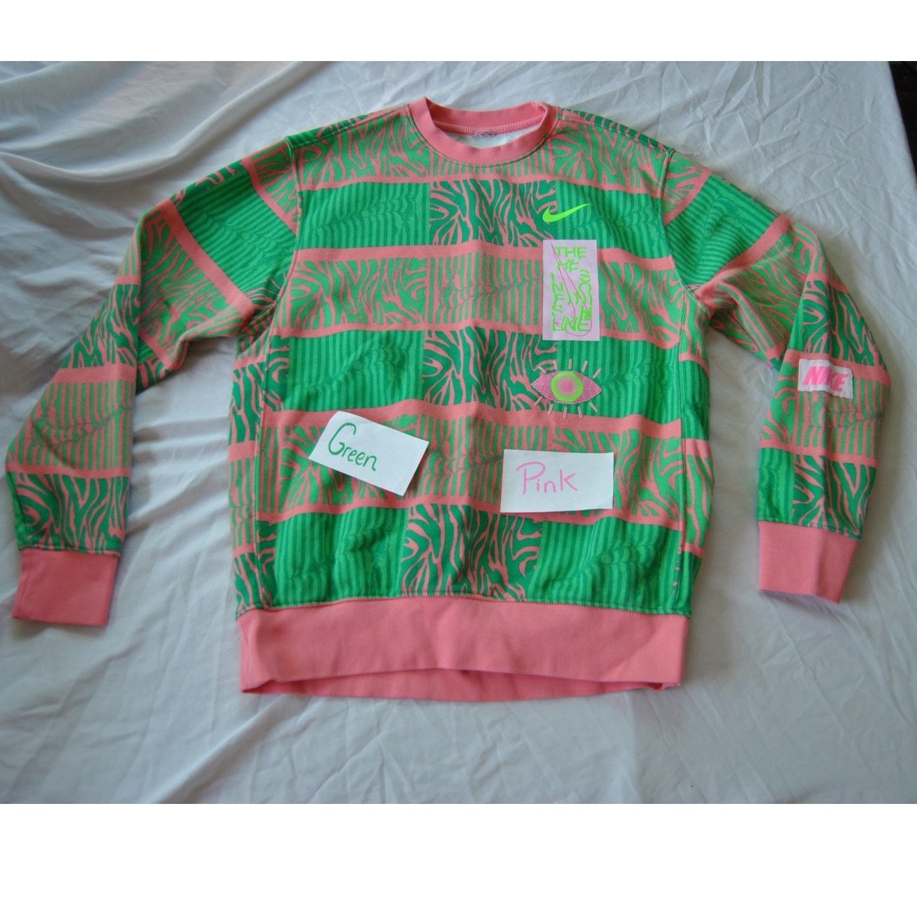 Nike Nike Club Pink & Green Trippy Safari Geo Sweater M/L Size US M / EU 48-50 / 2 - 10 Thumbnail