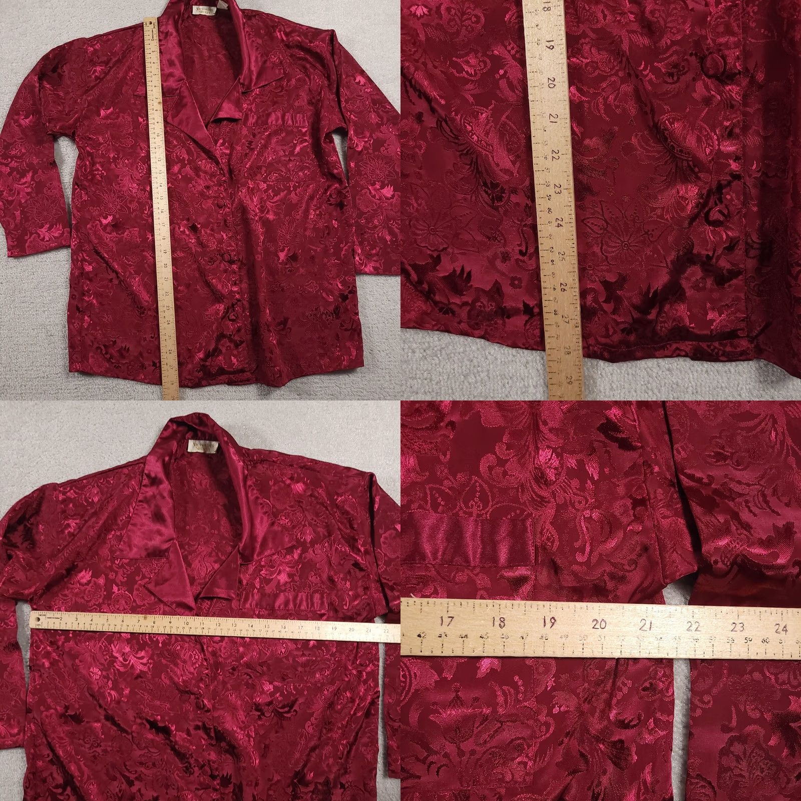 Victoria's Secret VINTAGE Victoria's Secret Pajama Shirt Womens Small Satin Jacquard Floral 90s Size S / US 4 / IT 40 - 8 Thumbnail