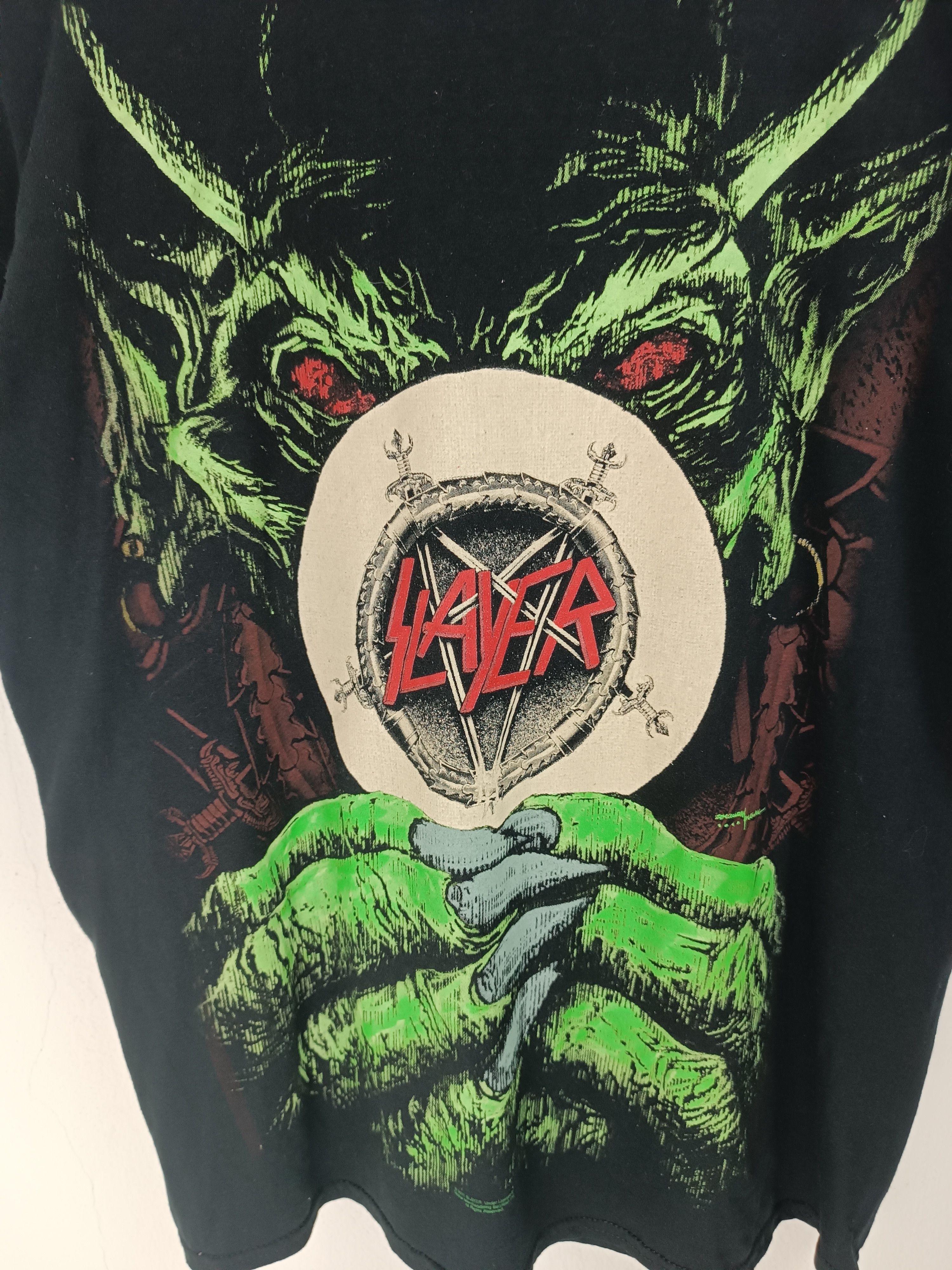 Band Tees VINTAGE SLAYER ROOT OF ALL EVIL GREEN MONSTER TEE RARE Size US M / EU 48-50 / 2 - 8 Thumbnail
