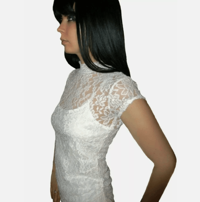 Vintage White Top Size S Women Floral Lace Sheer Mock Neck Size S / US 4 / IT 40 - 4 Thumbnail