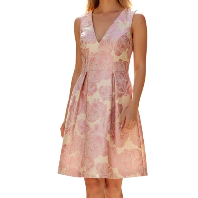 Other Pink Cream V-Neck Sleeveless Formal Pocketed Midi Dress Size XS / US 0-2 / IT 36-38 - 1 Thumbnail