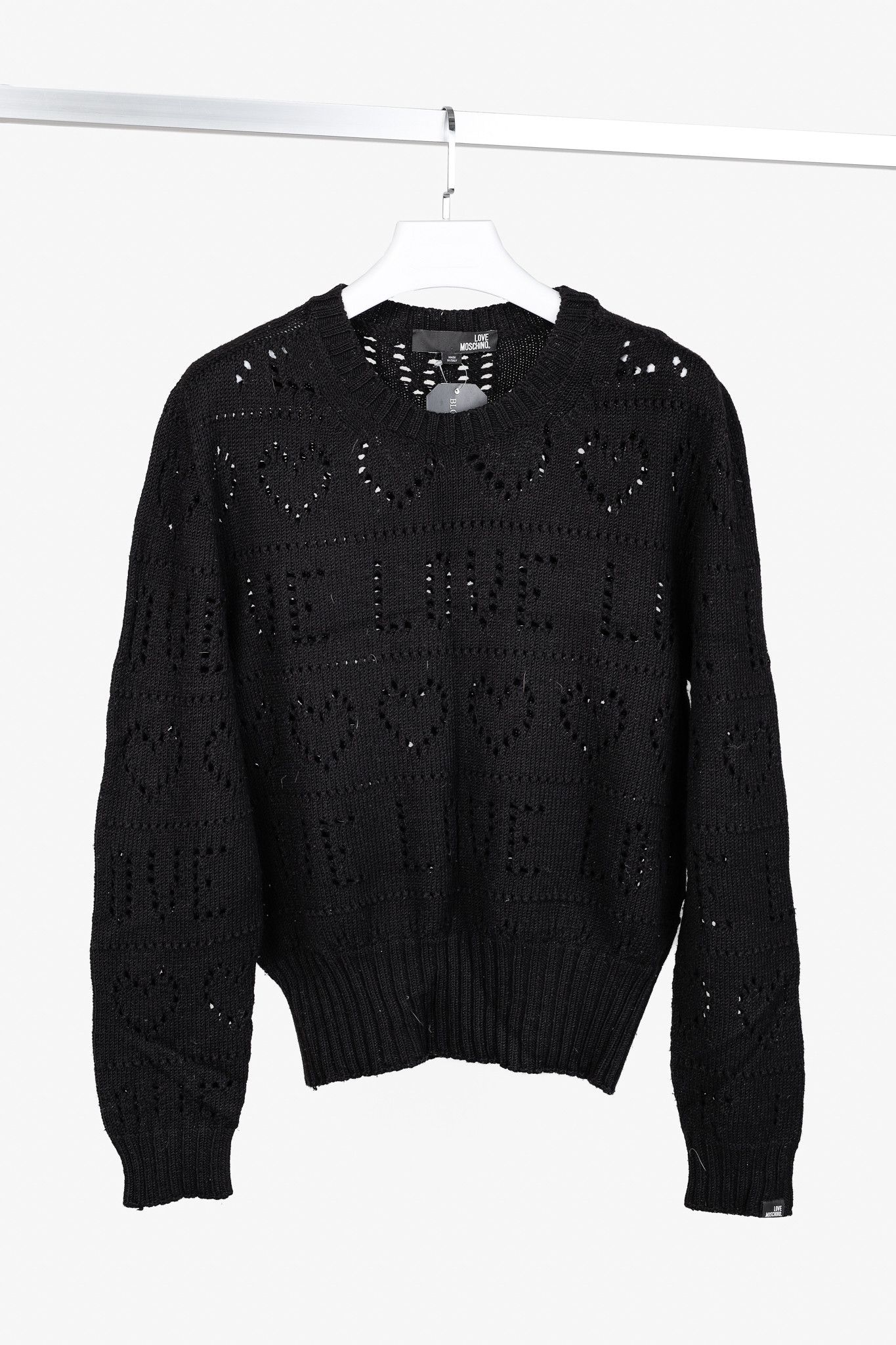 Love Moschino Love Moschino Black Pointelle Knit Long-Sleeve Sweater Size L / US 10 / IT 46 - 1 Thumbnail
