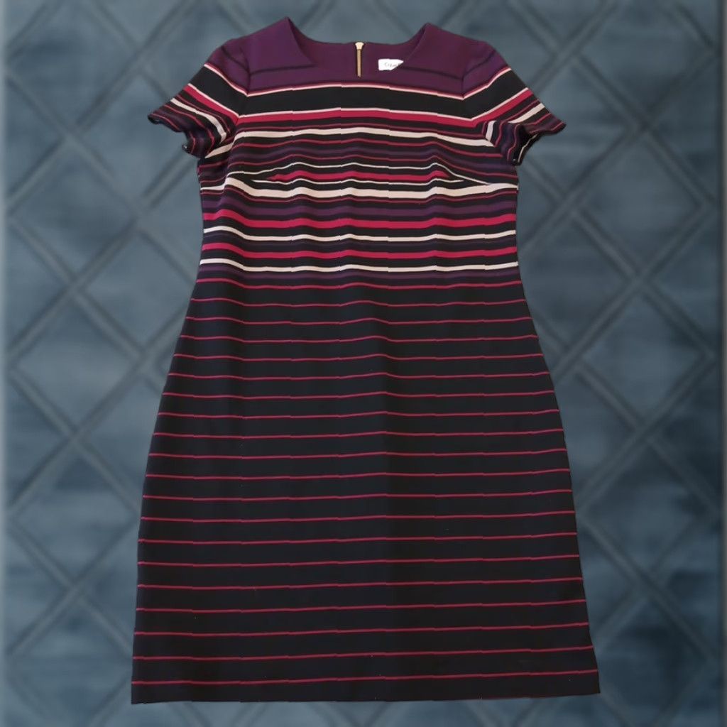 Calvin Klein Calvin Klein Sheath Dress Size 6 Purple Striped Cap Sleeve Knee Length Size M / US 6-8 / IT 42-44 - 1 Thumbnail