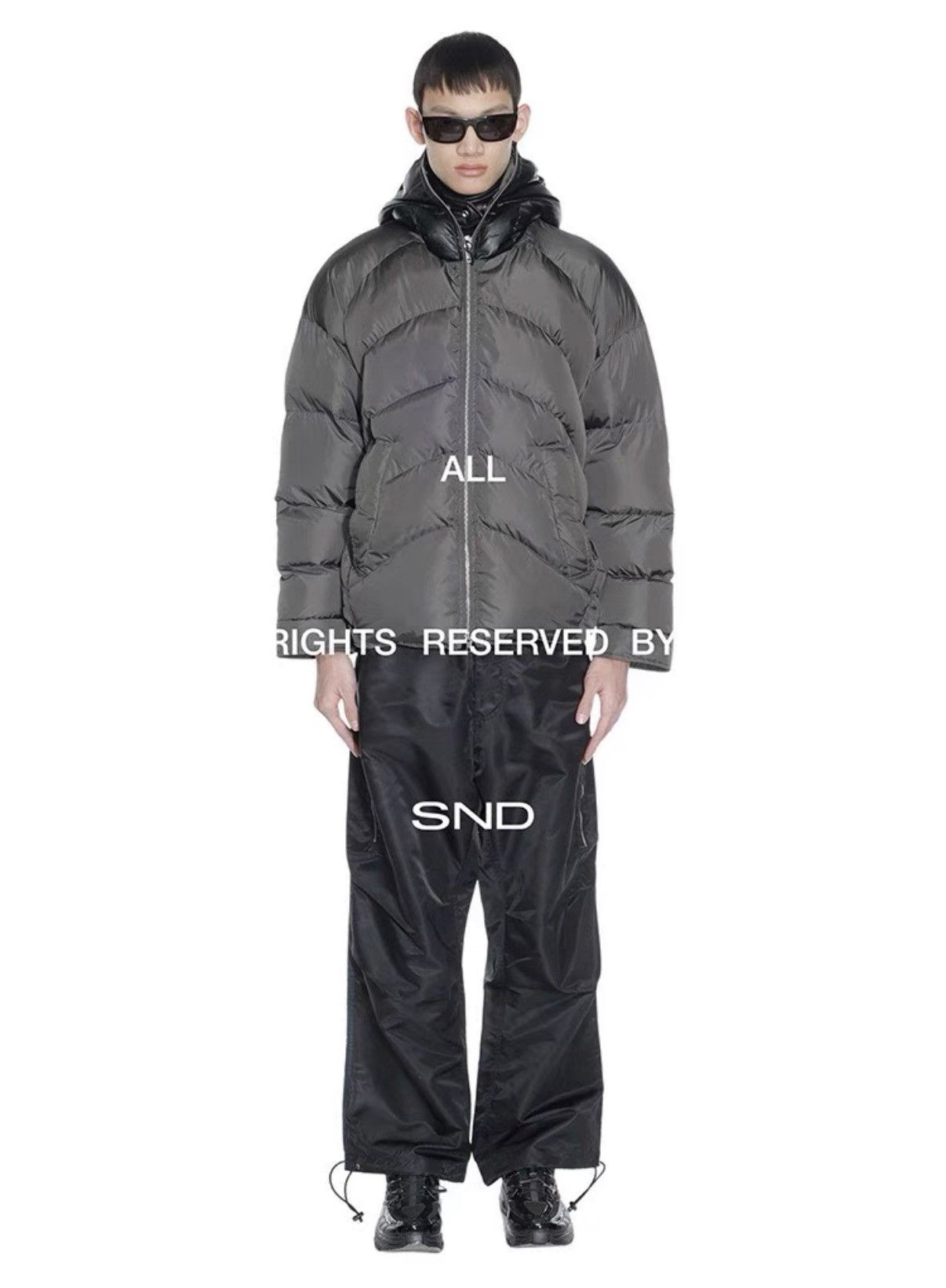 Random Identities Random Identities Leather Panel Hooded Puffer Jacket Size US M / EU 48-50 / 2 - 1 Thumbnail