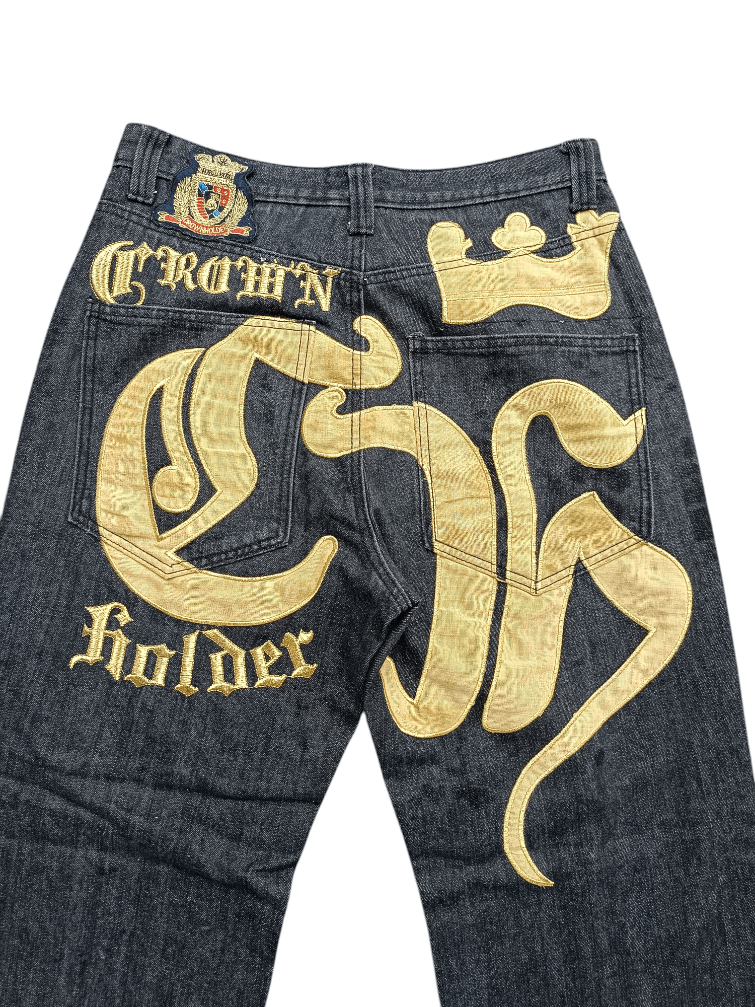 Affliction Crown Holder Gold Embroidered Baggy Y2K Wide Leg Denim E185 Size US 30 / EU 46 - 14 Thumbnail