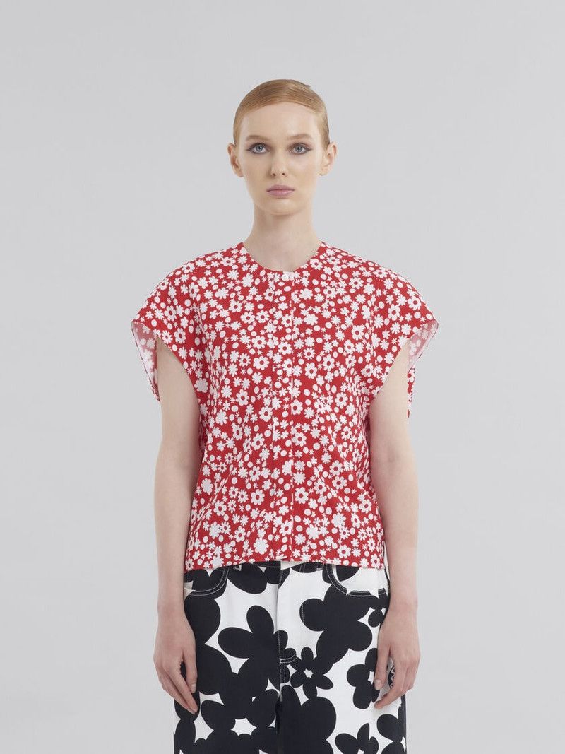Marni o1w1db10426 Pop Fields Print Shirt in Red/White Size L / US 10 / IT 46 - 2 Thumbnail