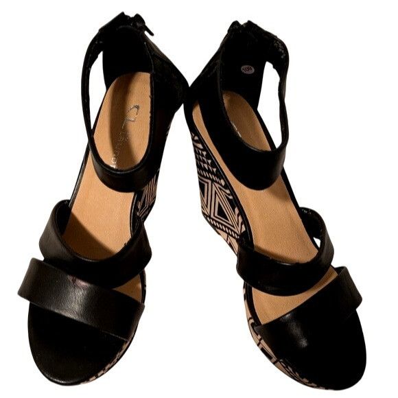 Other Black & White Geometric Pattern Wedge Sandals With Ankle Str Size US 8 / IT 38 - 7 Thumbnail