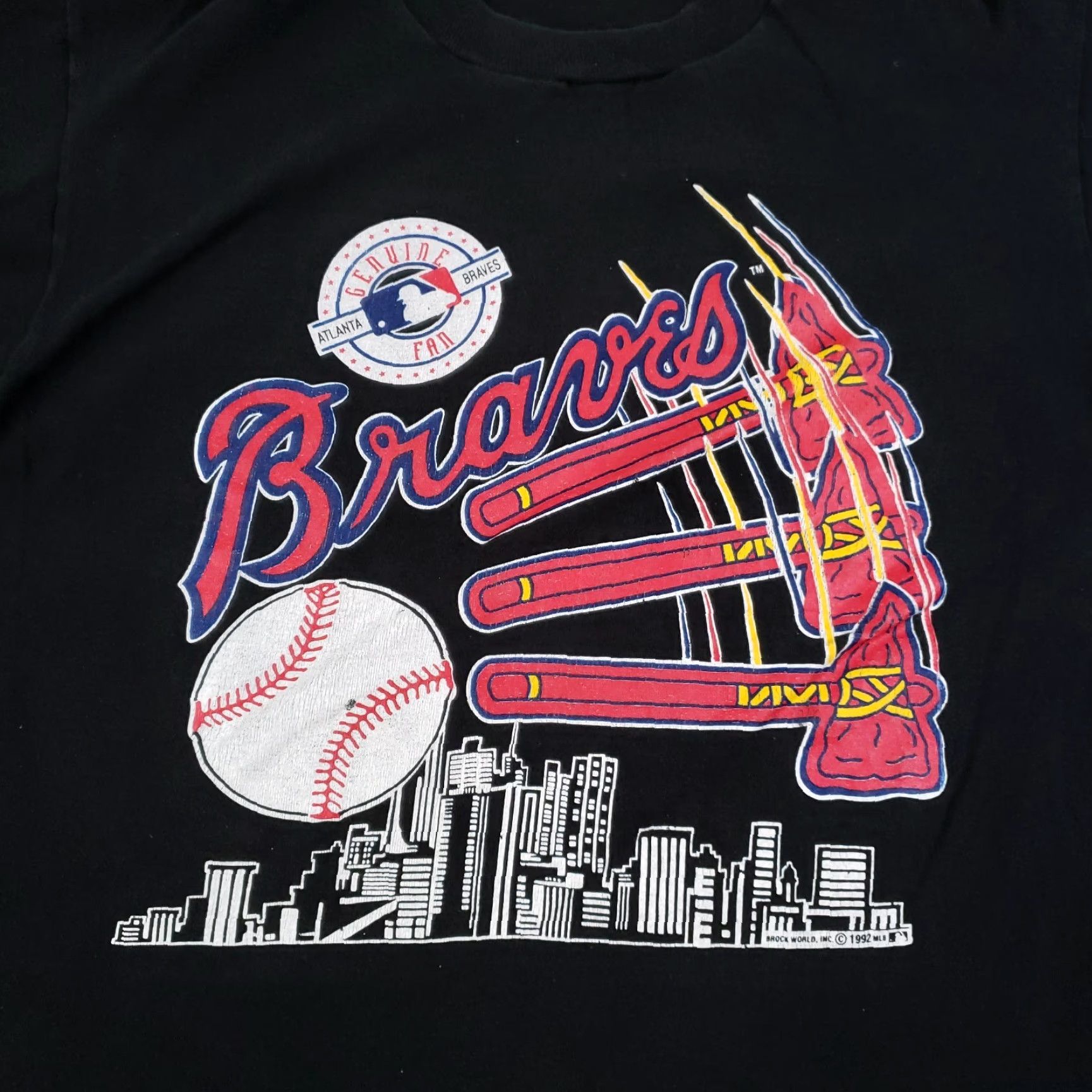 Fruit Of The Loom VINTAGE Atlanta Braves T-shirt Mens Large Cotton Logo 90s Baseball Skyline US Size US L / EU 52-54 / 3 - 7 Thumbnail