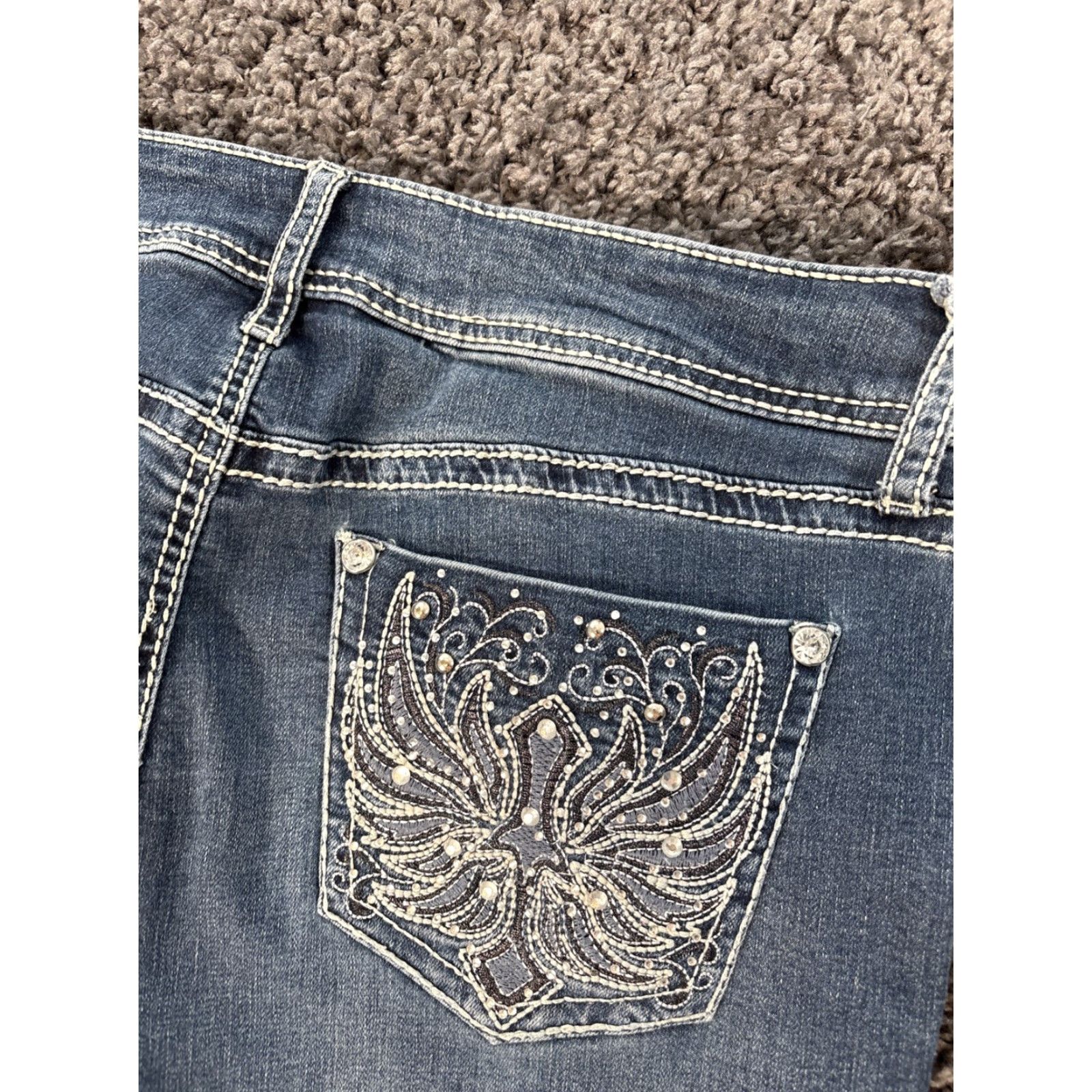 Apt. 9 VINTAGE Apt 9 Jeans Bootcut Womens 12 Med Wash Rhinestone Low Rise Wings Y2K Size 34" / US 12 / IT 48 - 2 Thumbnail
