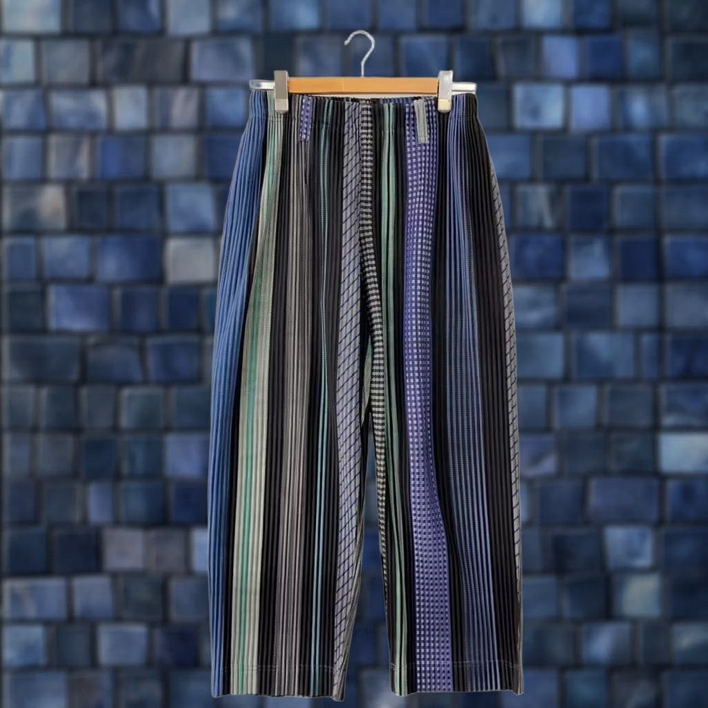 Issey Miyake HOMME PLISSE ISSEY MIYAKE Multicolor Striped Pleated Pants Size 1 Polyester Size US 29 - 1 Thumbnail