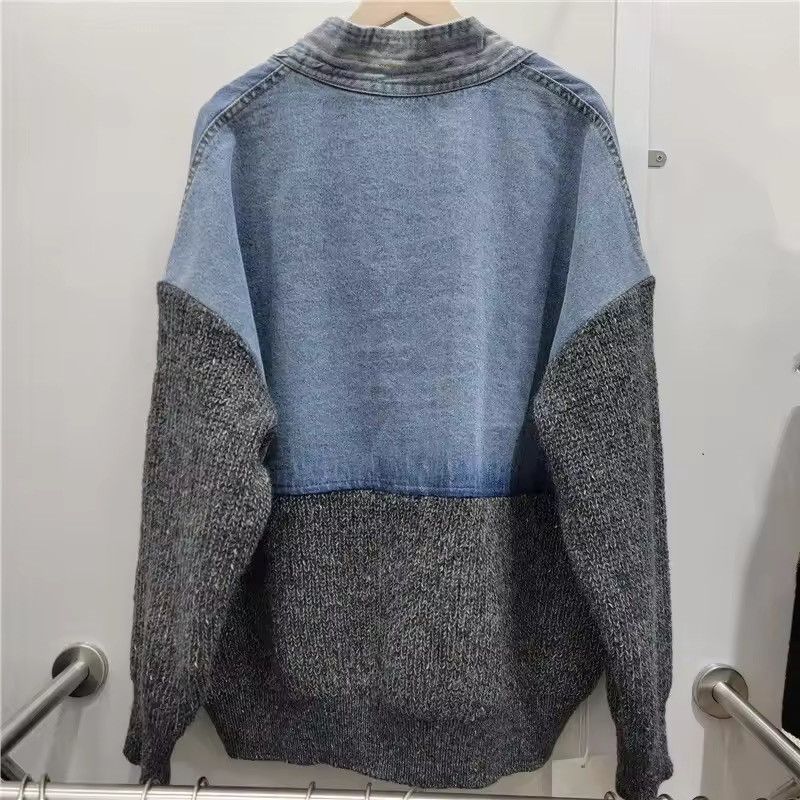 Japanese Brand Streetwear Designer Knit Loose Patchwork V-Neck Denim Jacket Size US S / EU 44-46 / 1 - 2 Thumbnail