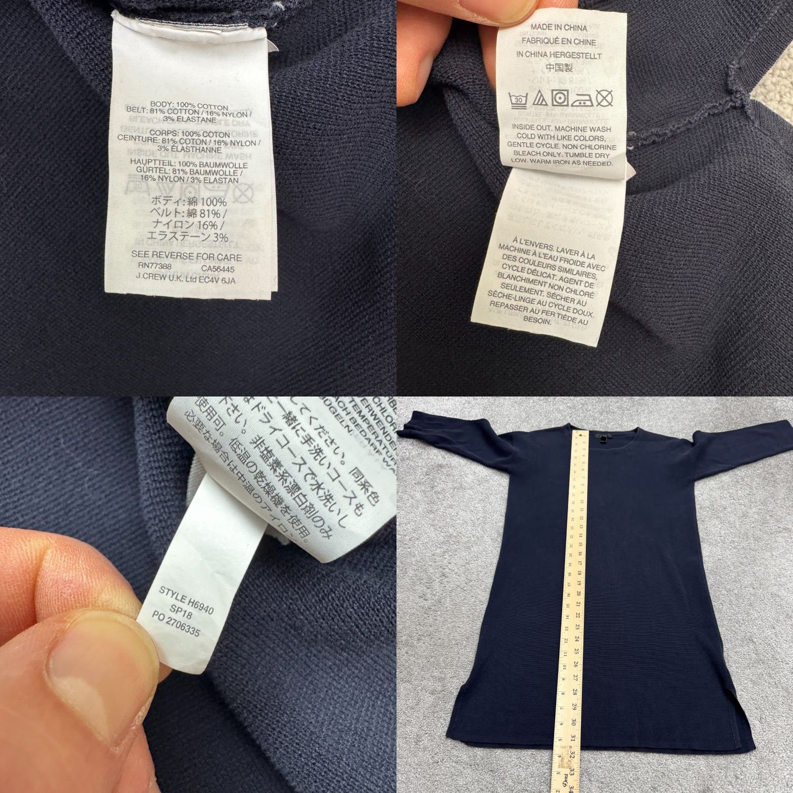 J.Crew J.Crew Knit Shift Dress Womens XS Navy Blue Textured 3/4 Sleeve Cotton Stretch Size XXS / US 00 / IT 34 - 8 Thumbnail