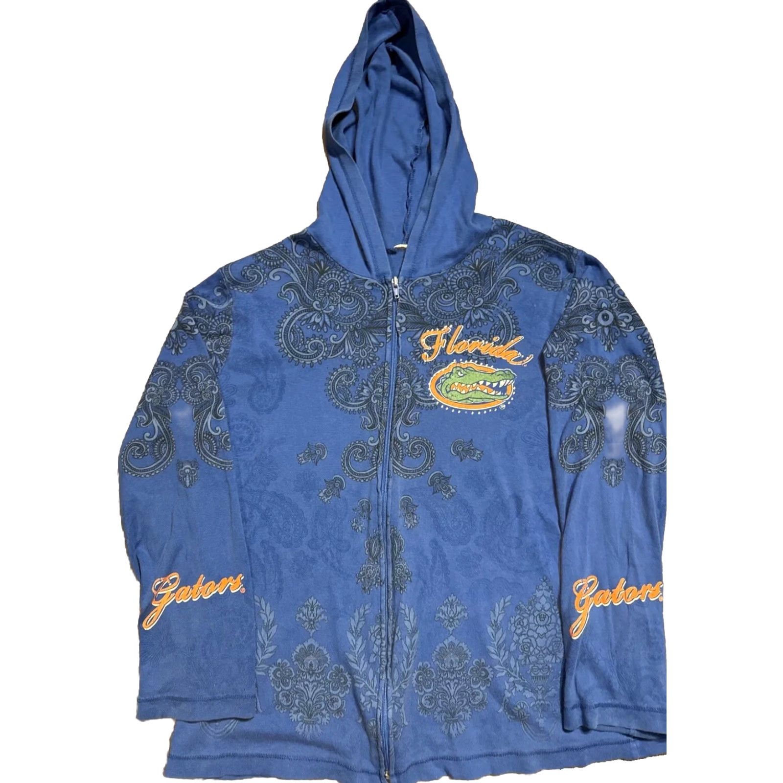 NCAA VINTAGE Florida Gators Bedazzled Paisley Full Zip Hoodie Sweatshirt Cyber Shirt Womens M Blue Zip Hoodie Size M / US 6-8 / IT 42-44 - 2 Thumbnail