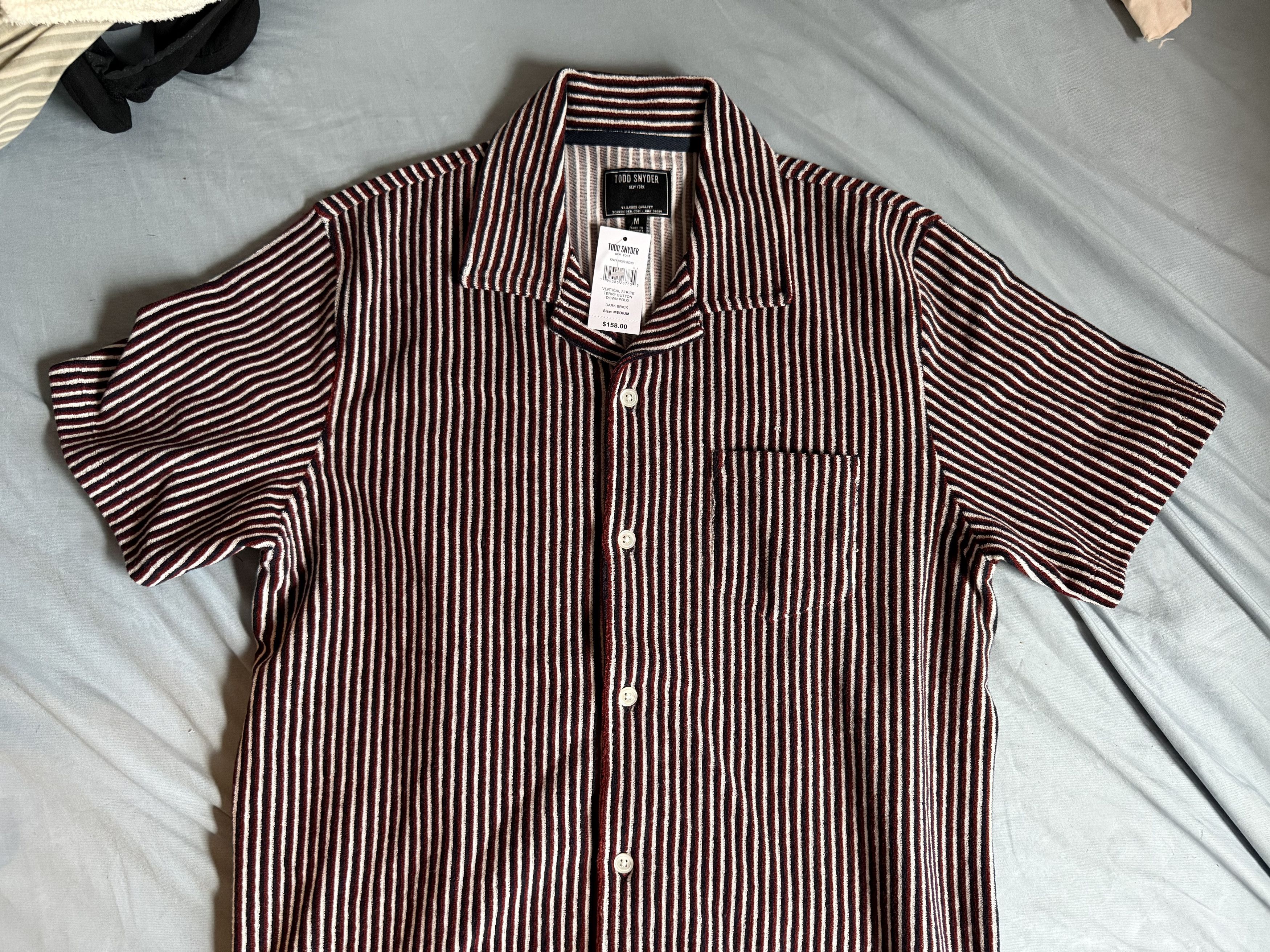 Todd Snyder Todd Snyder Vertical Stripe Terry Button Polo Shirt MED $158 Size US M / EU 48-50 / 2 - 2 Thumbnail