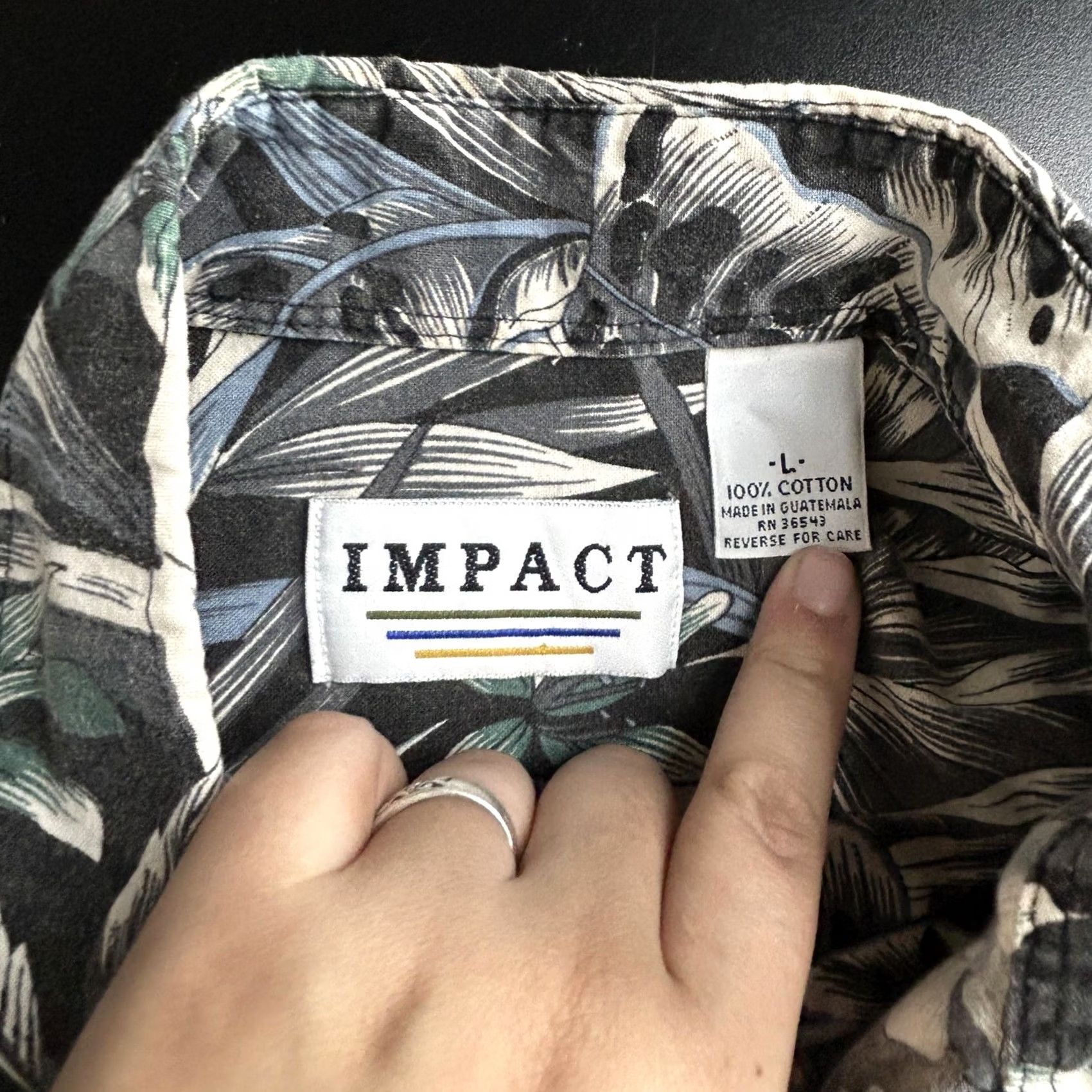 Vintage Impact Shirt Mens L Black Floral Hawaiian Button Front Cotton Size US L / EU 52-54 / 3 - 2 Thumbnail