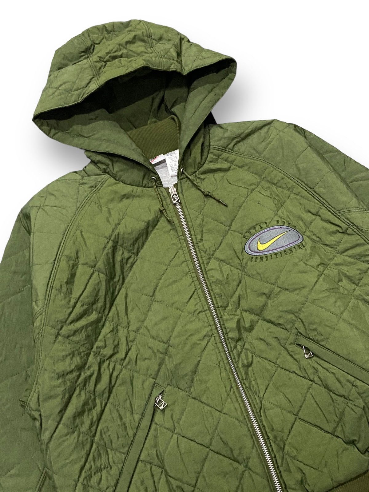 Nike × Vintage Vintage 90s Nike Deadstock TBC Quilted Bomber Hooded Jacket Size M / US 6-8 / IT 42-44 - 3 Thumbnail