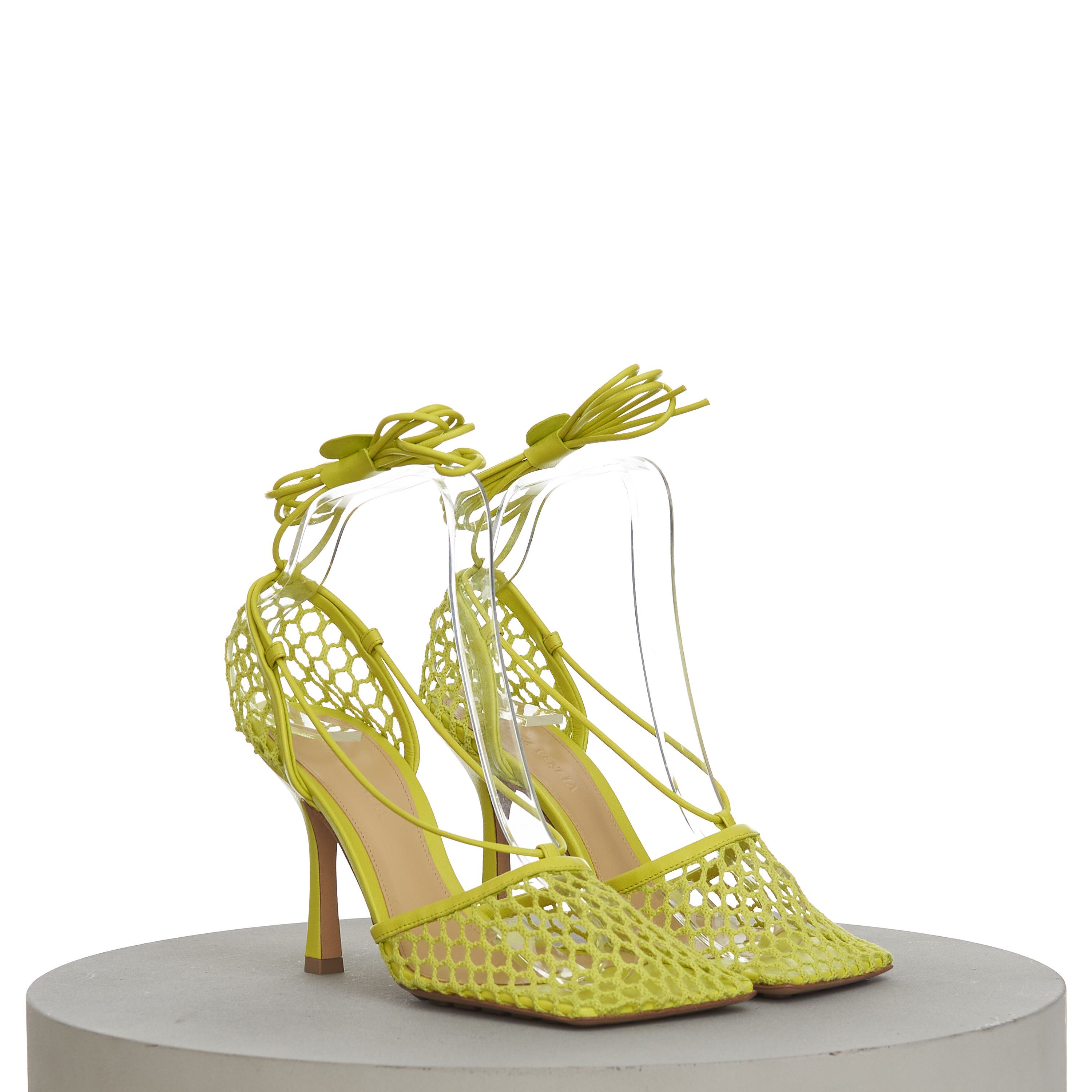 image of Bottega Veneta Stretch Sandals In Kiwi Green Mesh & Leather, Women's (Size 9)