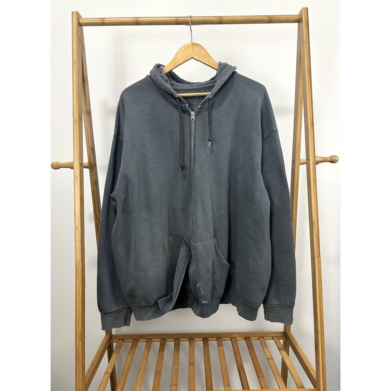 Fruit Of The Loom VTG Gradient Sun Faded Worn WIP Work FOTL Full Zip Hoodie Sweatshirt 2XL Gray Blue Nike Shirt Mens Hoodie Size US XXL / EU 58 / 5 - 2 Thumbnail