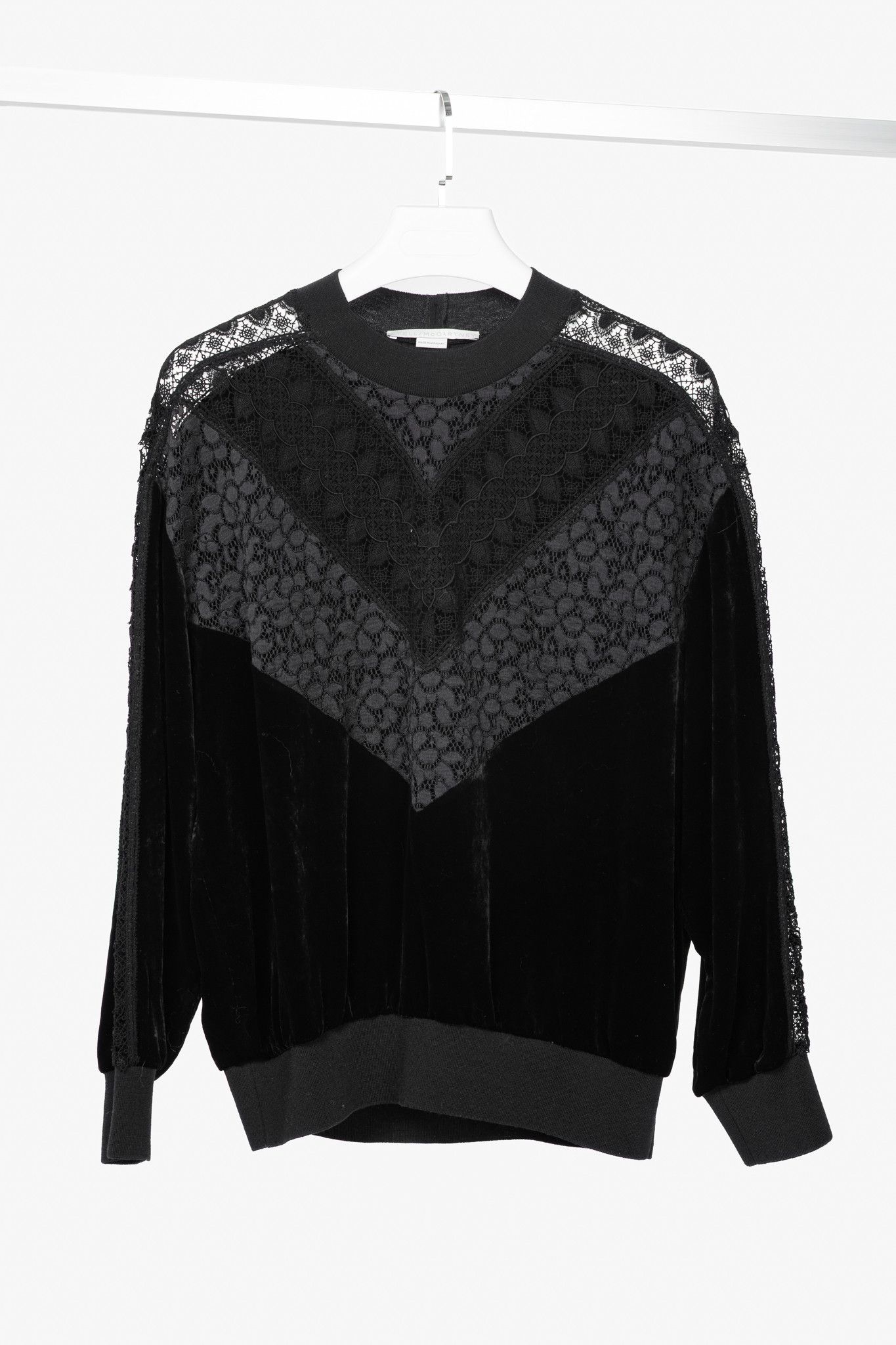 Stella McCartney Stella McCartney Black Lace & Velvet Sweatshirt Size M / US 6-8 / IT 42-44 - 1 Thumbnail