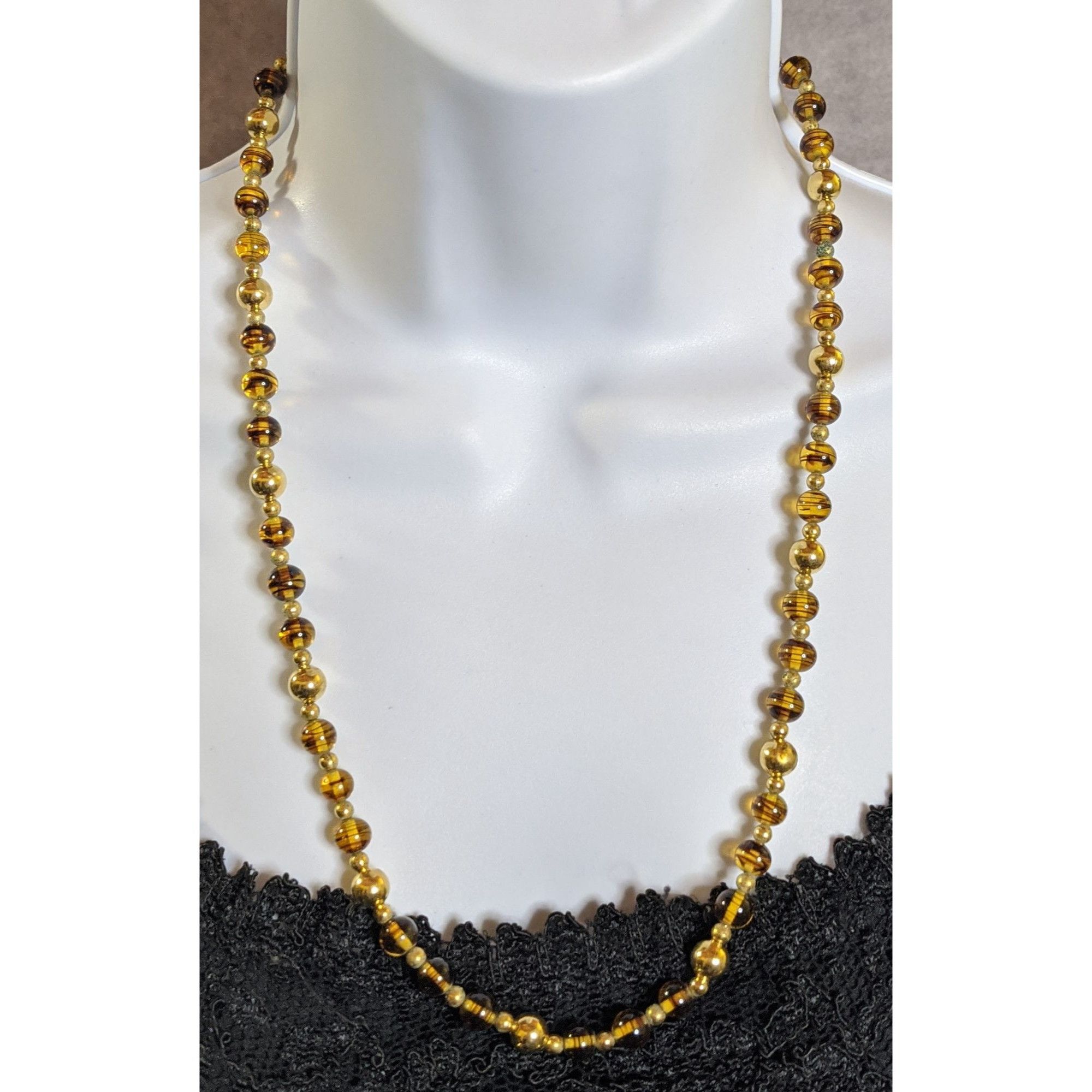 Other Vintage Napier Retro Gold Tone & Amber Glass Bead Necklace W Size ONE SIZE - 1 Thumbnail