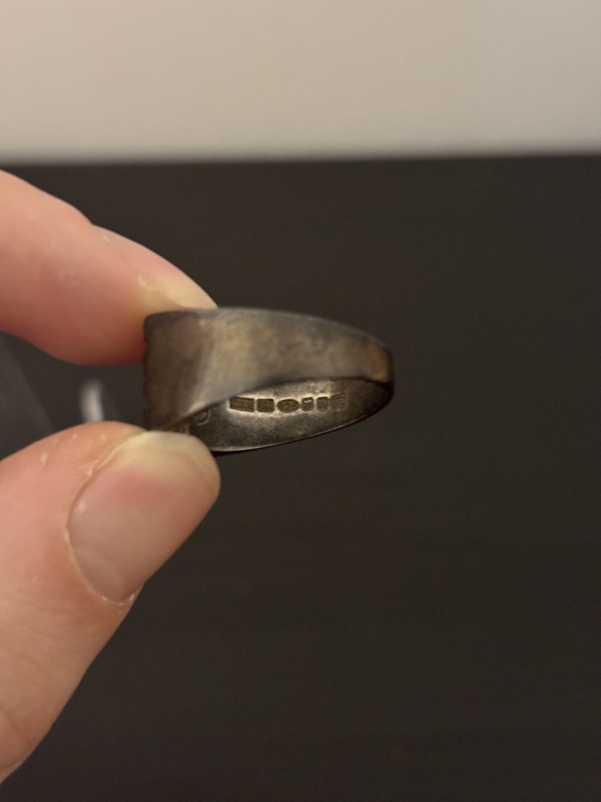 Bleue Burnham Oxidised silver and white sapphire signet ring Size ONE SIZE - 2 Thumbnail