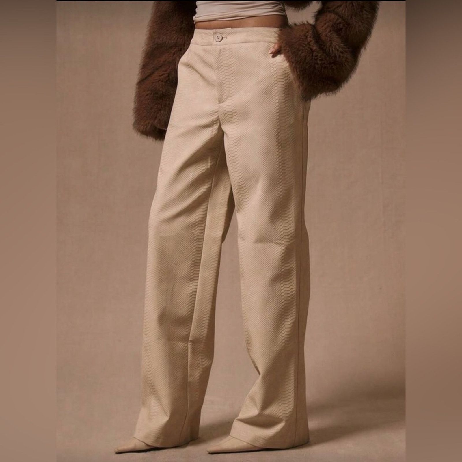 Other New Y2K Elegant Cream Faux Leather Pants size s Size 26" / US 2 / IT 38 - 3 Thumbnail