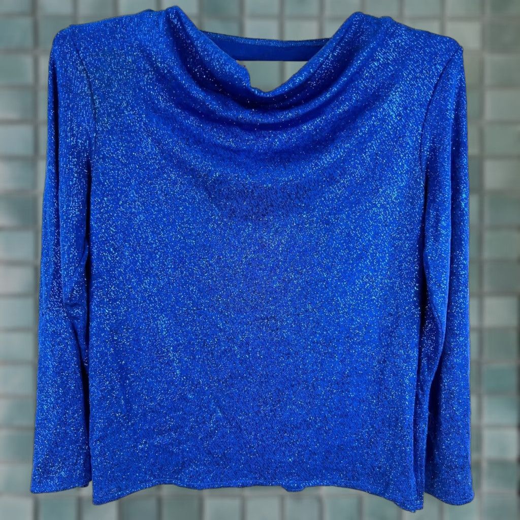 Vintage Stage Accents Blue Long Sleeve Glitter Top Womens M Blouse Round Neck Beaded Pullover Casual / Party / Workwear Size M / US 6-8 / IT 42-44 - 1 Thumbnail