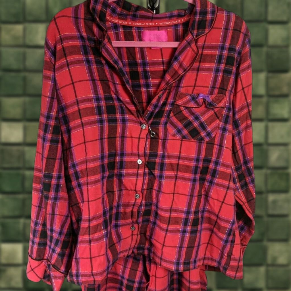 Victoria's Secret Victoria's Secret VS Red Plaid Shimmer Cotton Flannel PJ Pajama Set L/G Women Red 90s? Size ONE SIZE - 1 Thumbnail