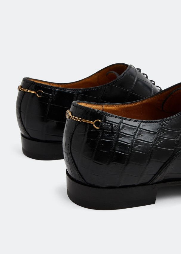 Gucci o1s1wg110325 Men's Crocodile Lace-Up Shoes in Black Size US 10.5 / EU 43-44 - 4 Thumbnail