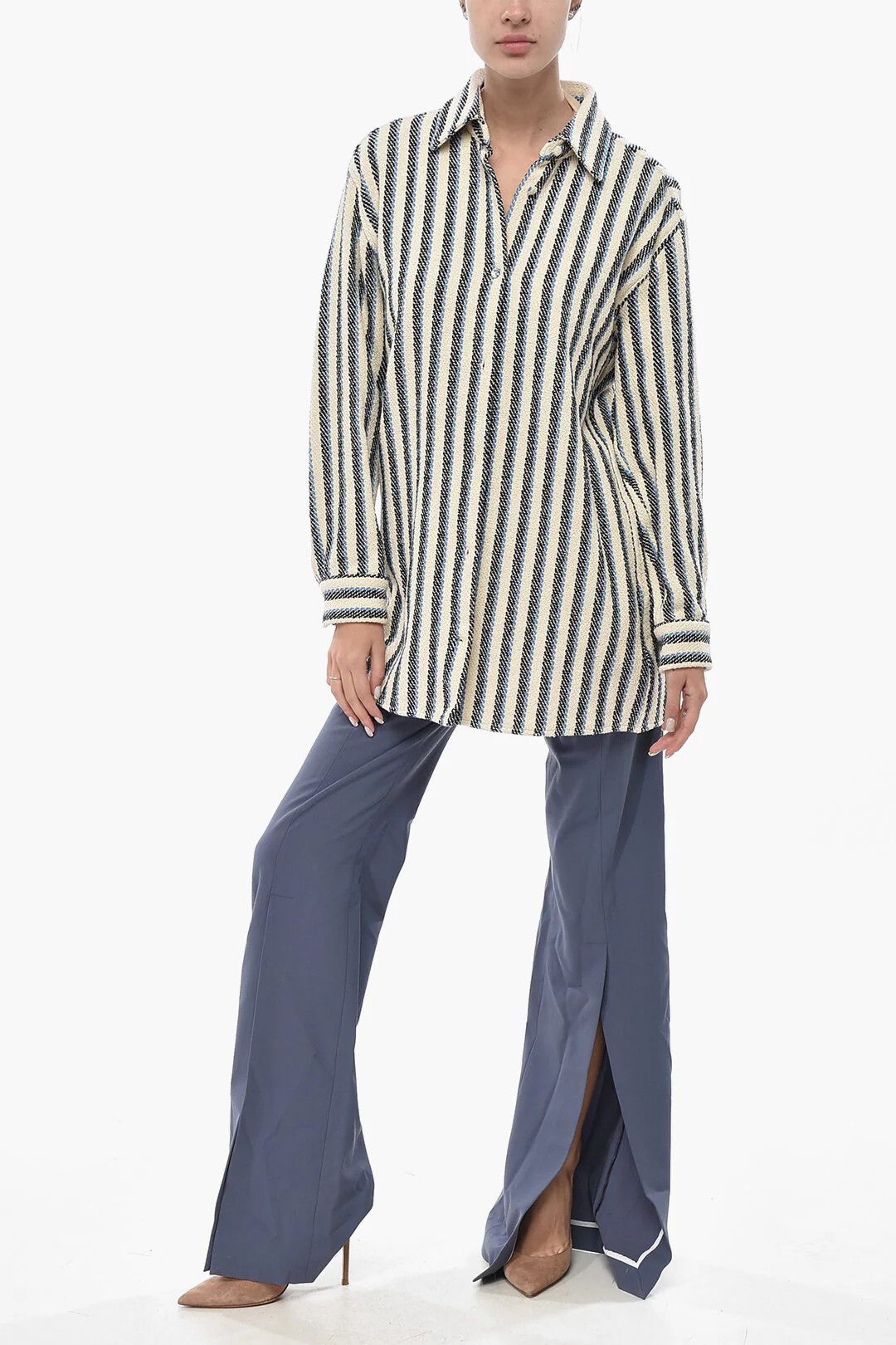 Off-White og1mm0426 Striped Cotton-Blend Overshirt in Black & White Size M / US 6-8 / IT 42-44 - 4 Thumbnail